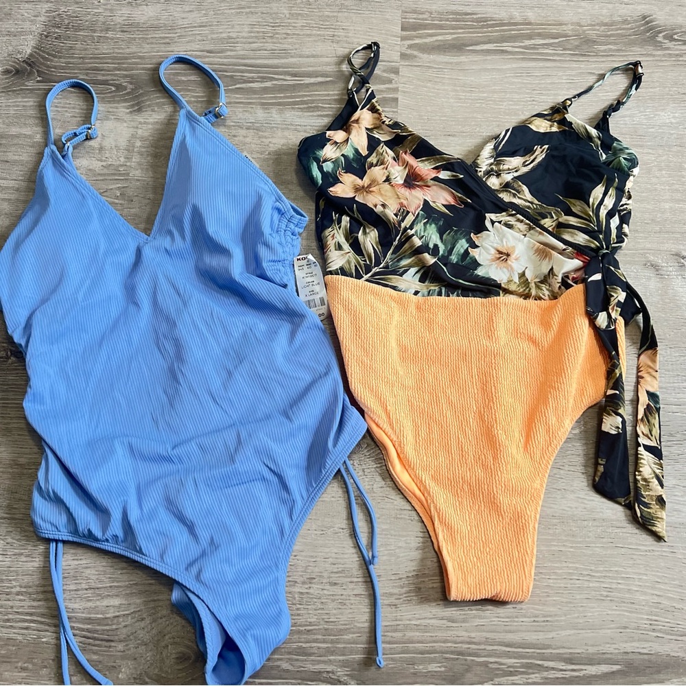 Blue and Floral One-Piece Swimsuits